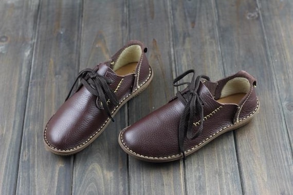 Handmade Women Leather Shoes,oxford Soft Shoes, Flat Shoes, Brown