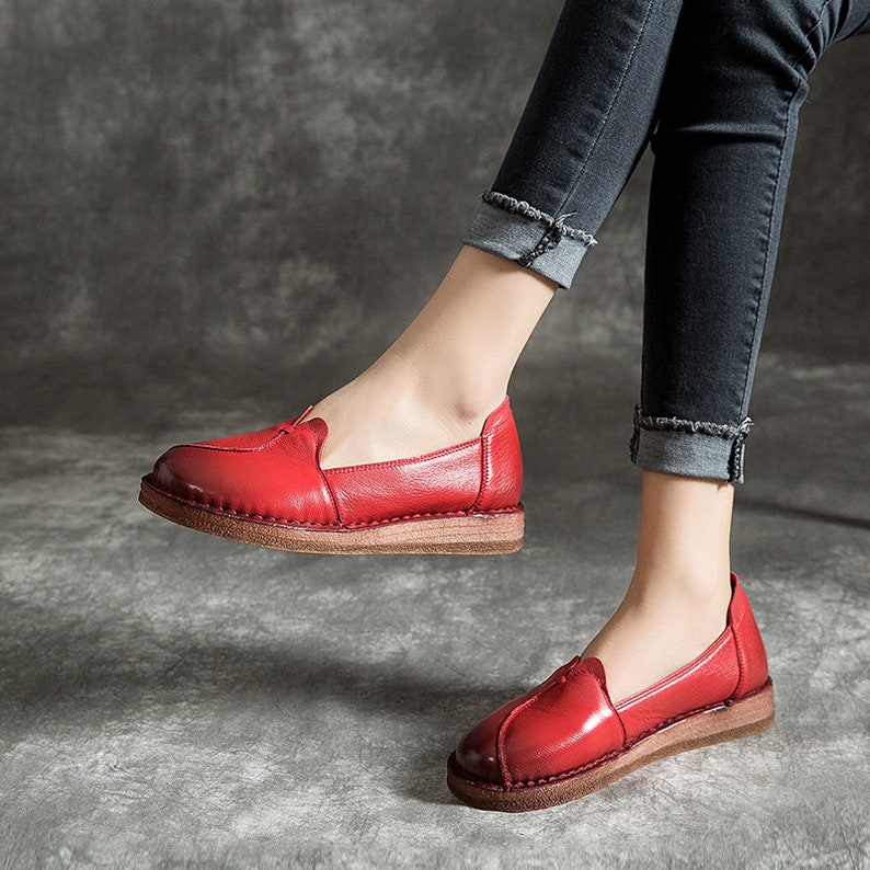 Handmade Soft Leather Shoes for Women,Oxford Mom/'s Shoes Flat Shoes Slip Ons Pregnant Leather Shoes