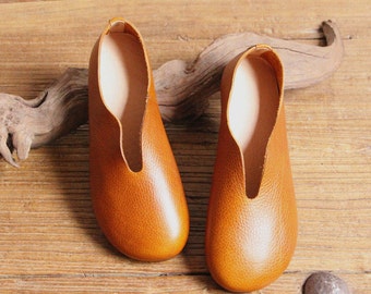 Handmade Women Shoes,Oxford Shoes, Flat Shoes, Retro Leather Shoes, Slip Ons