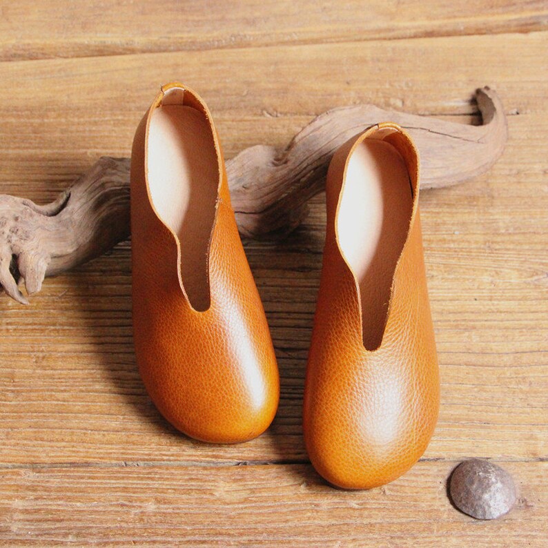 Handmade Women Shoes,Oxford Shoes, Flat Shoes, Retro Leather Shoes, Slip Ons image 1