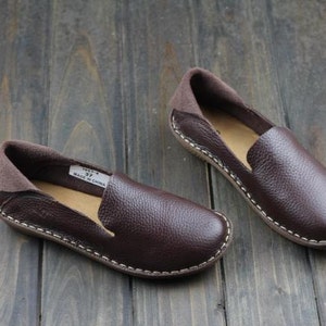 Handmade Brown Color Shoes for Women,Oxford Shoes, Flat Shoes, Retro Leather Shoes, Casual Shoes, Spring/Autumn Shoes