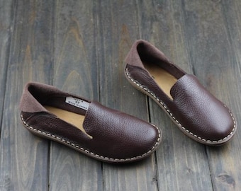 Handmade Brown Color Shoes for Women,Oxford Shoes, Flat Shoes, Retro Leather Shoes, Casual Shoes, Spring/Autumn Shoes