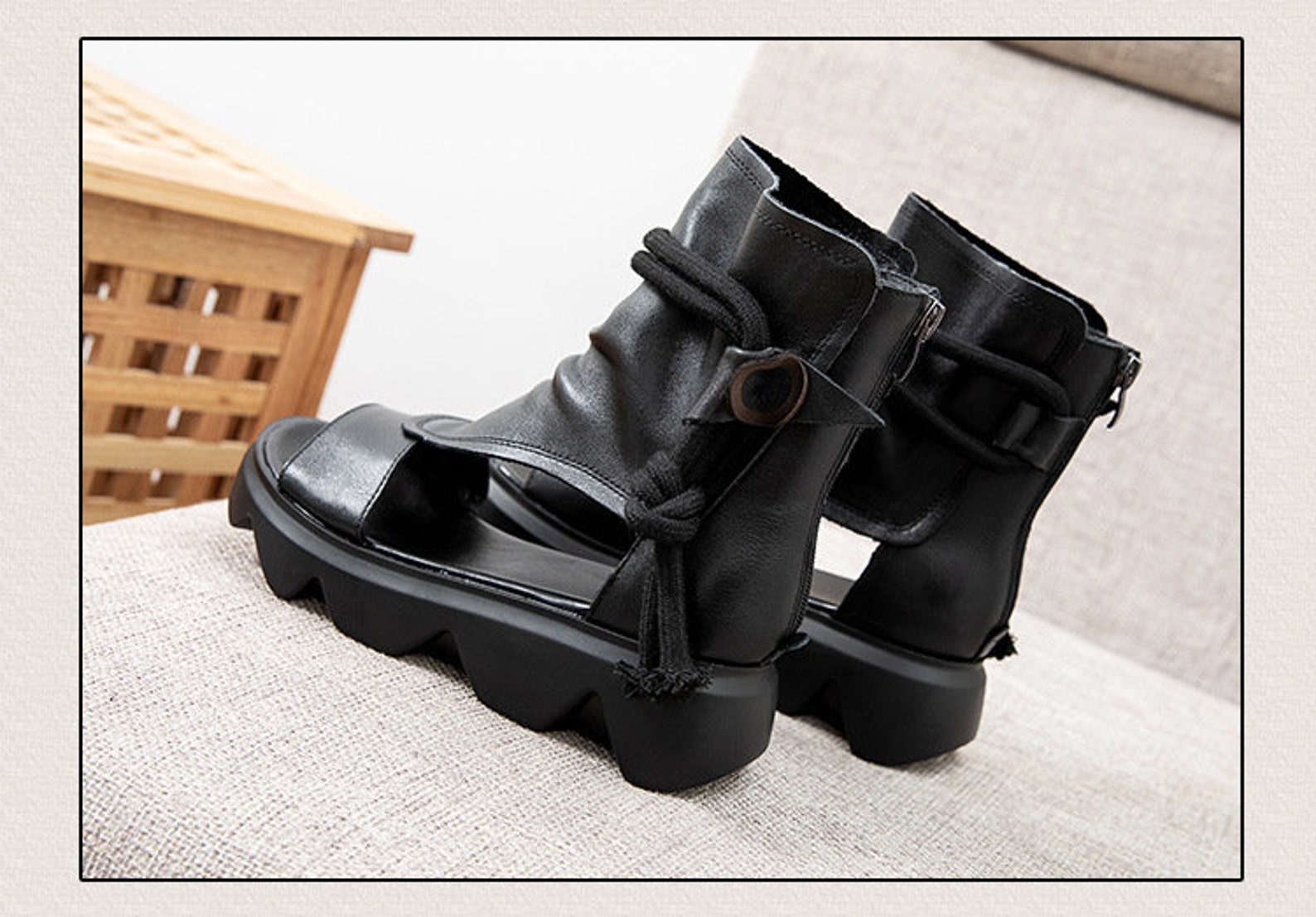 Handmade High Platform Sandals Black Leather Sandals - Etsy