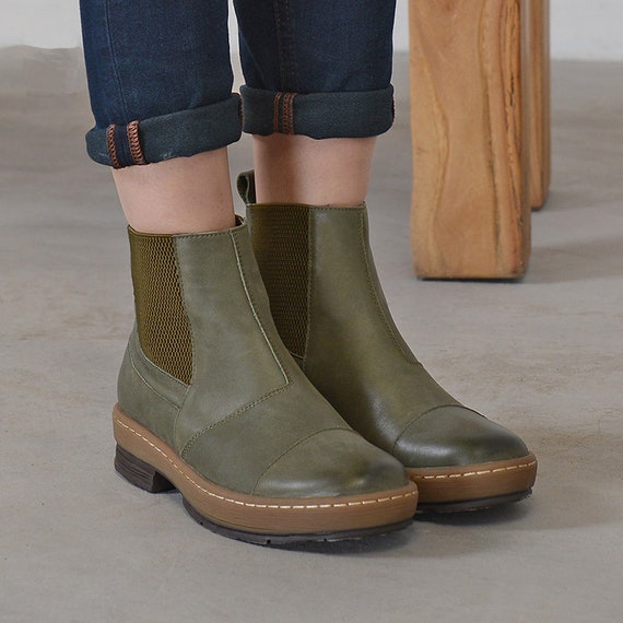 zapatos con estilo botines negros zapatos Botines botines negro verde zapatos de para Oxford botas mujeres botas de de cuero cuero artesanal 1vqvnHRU