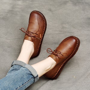 Damen Lederschuhe, Leder Oxfords, Oxford Schuhe, weiche Lederschuhe, geschlossene Schuhe, rote Schuhe, braune Schuhe