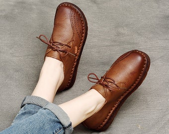 Chaussures en cuir pour femmes, Oxfords en cuir, Chaussures Oxford, Chaussures en cuir souple, Chaussures fermées, Chaussures rouges, Chaussures brunes