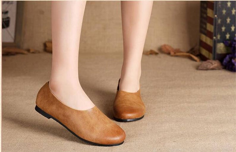 Handgemachte weiche Schuhe, Oxford Damenschuhe, Flachschuhe, Retro Lederschuhe, Slip-ons, Loafers, Ballettschuhe Bild 4