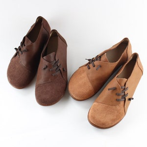 Handmade Brown Women Flat Leather Shoes,Spring Oxford Shoes,Retro Leather Shoes, Casual Shoes, Slip Ons, Loafers