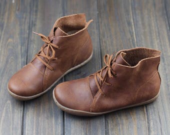 Chaussures faites main, Bottines, Chaussures Oxford pour femme, Chaussures plates, Chaussures rétro en cuir, Chaussures décontractées, Bottes courtes, Bottines, Bottines noires, Bottes marron