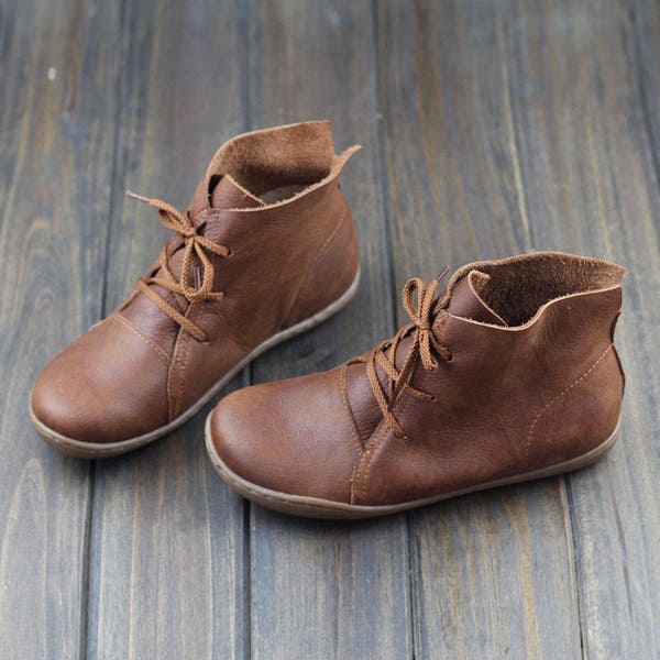 Chaussures faites main, Bottines, Chaussures Oxford pour femme, Chaussures plates, Chaussures rétro en cuir, Chaussures décontractées, Bottes courtes, Bottines, Bottines noires, Bottes marron