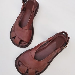 Handmade Wide Toe Leather Sandals,Women Flat Leather Shoes, Women's Summer wide Oxford Shoes image 3