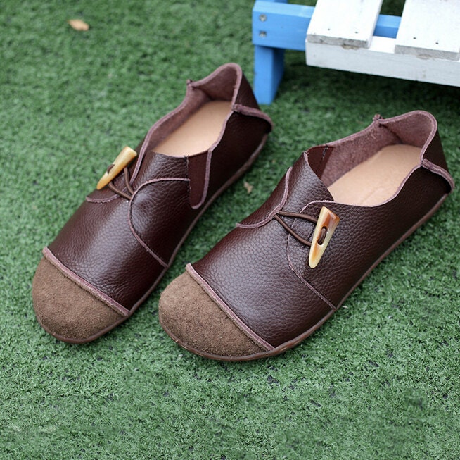 Large Size Dark Brown Handmade ShoesOxford Women Shoes Flat Etsy