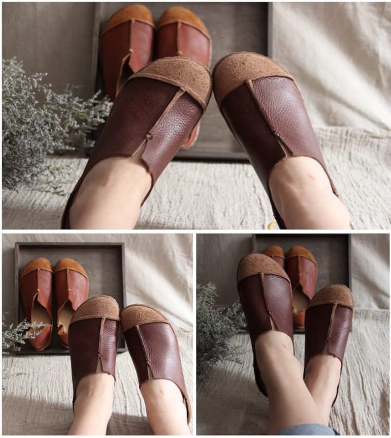 Brown Handmade Shoes,Oxford Women Shoes, Flat Shoes, Retro Leather Shoes, Casual Shoes image 1