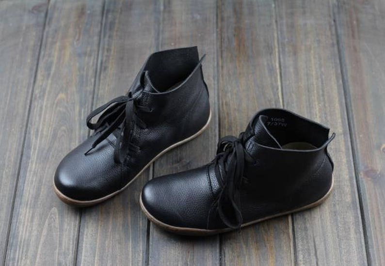 Handmade Shoes,Ankle Boots,Oxford Women Shoes, Flat Shoes, Retro Leather Shoes, Casual Shoes, Short Boots,Booties,Black Booties,Brown Boots Black+Leather Inside