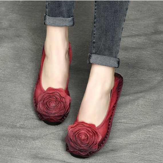 Women Leather Shoes, Leather Flats, Flat Shoes, Red Shoes, Closed