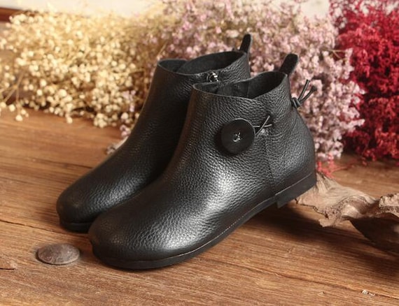 Botines mujer negro hecho a mano botines Oxford zapatos | Etsy México