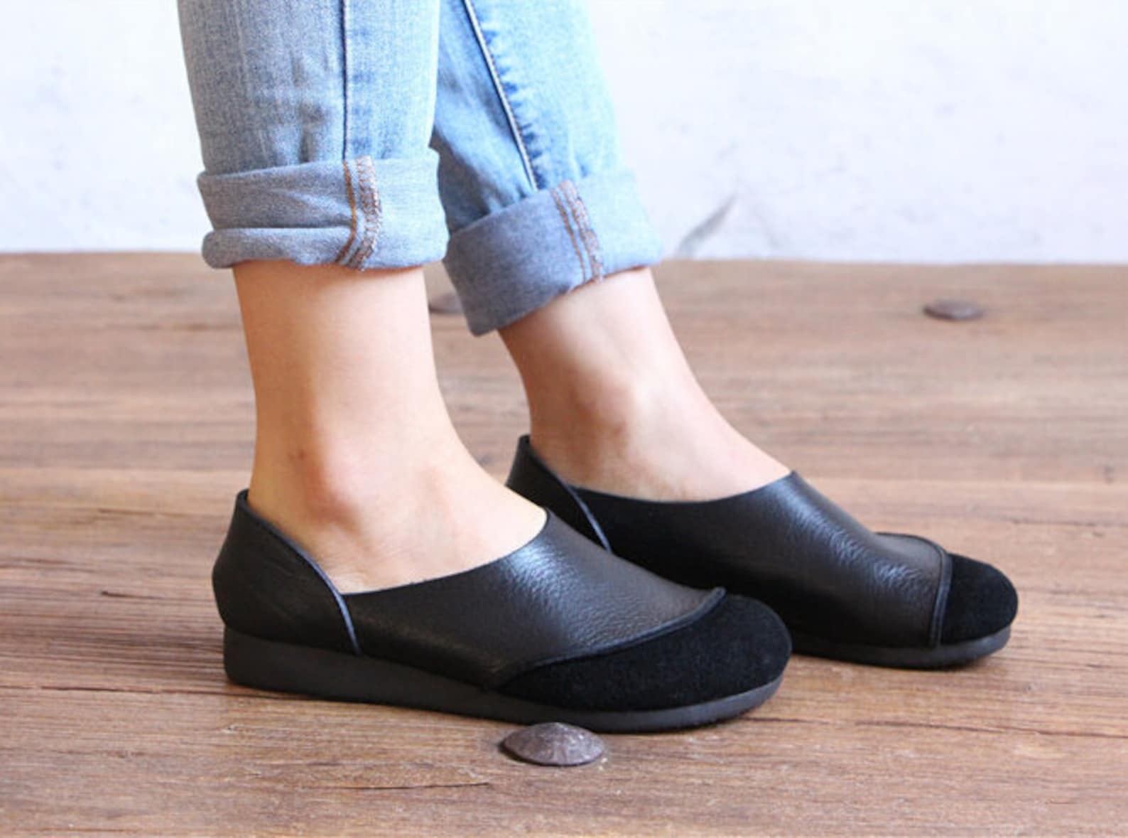 Black Handmade ShoesOxford Women Shoes Flat Shoes Retro Etsy