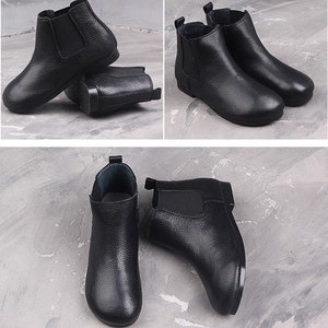 Handmade Women Black Leather Shoes,Ankle Boots,Oxford Women Shoes,Flat Shoes,Casual Shoes, Autumn Short Boots,Winter Booties image 5