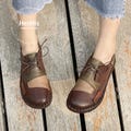 Handmade Flat Leather Tie Shoes for Women,Oxford Retro Shoes,Soft Sole Shoes,Personal Style,Gift for Her