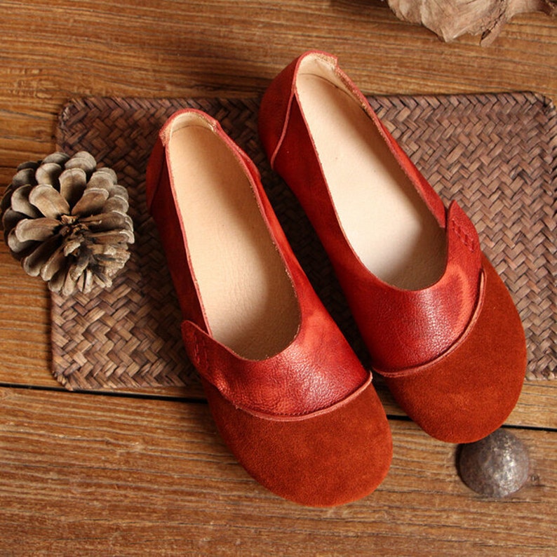Handmade Women Leather Shoes Red Oxford Shoes Flat Shoes Etsy