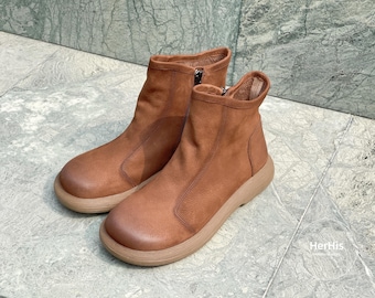 Handmade Women Leather Booties,Retro Boots, Oxford Women Shoes,Casual Shoes,Short Boots,Her Gifts
