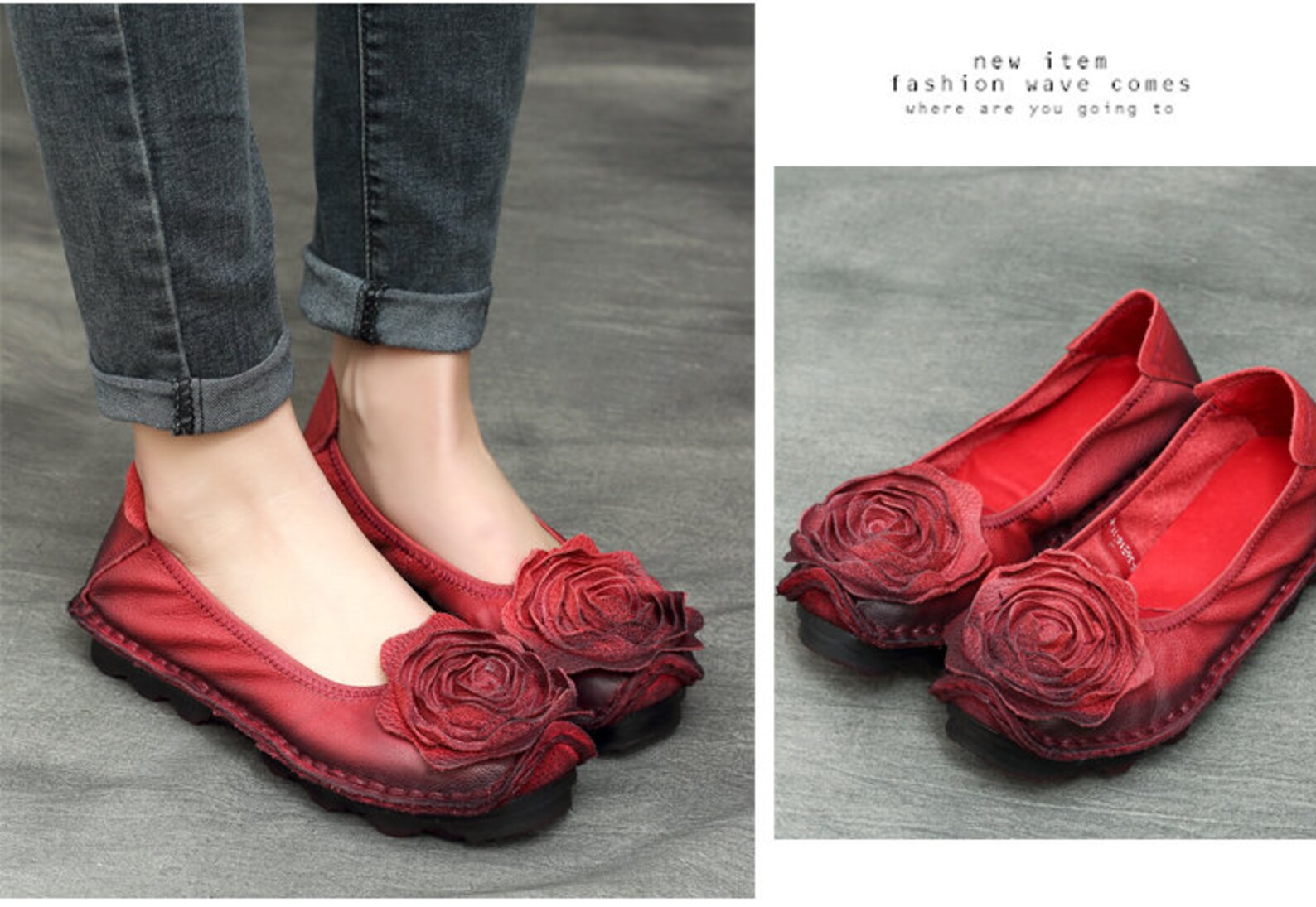 Women Leather Shoes Leather Flats Flat Shoes Red Shoes Etsy