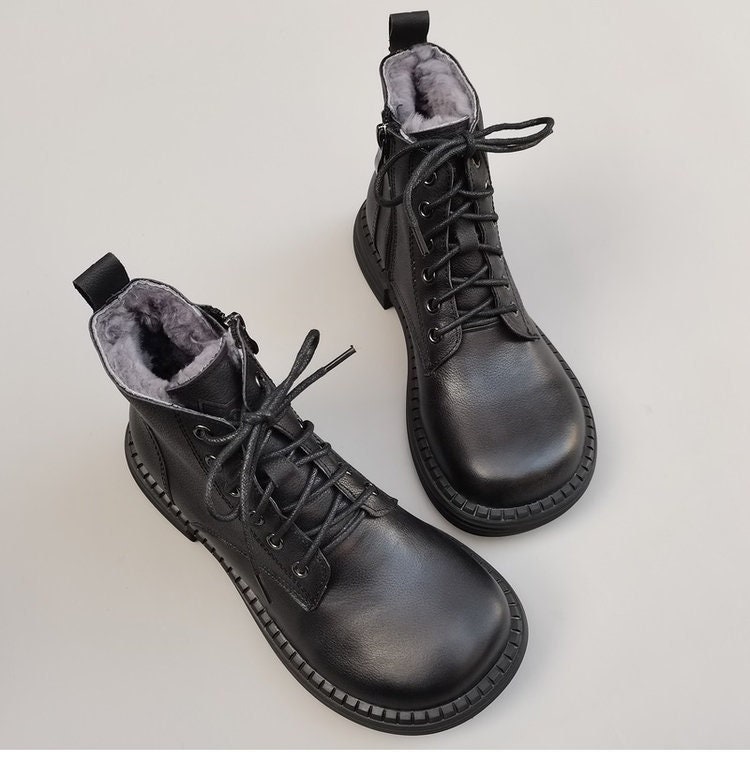Handmade Leather Winter Shoes for Women6 Holes Tie - Etsy