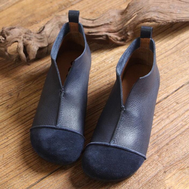 Handmade Blue Women BootiesOxford Ankle Boots Flat Shoes Etsy