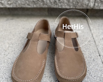 Handmade Women Mary Jane Shoes,Women Flat Leather Shoes,Comfortable Wide Toe Shoes, Soft Leather Shoes, Casual Shoes