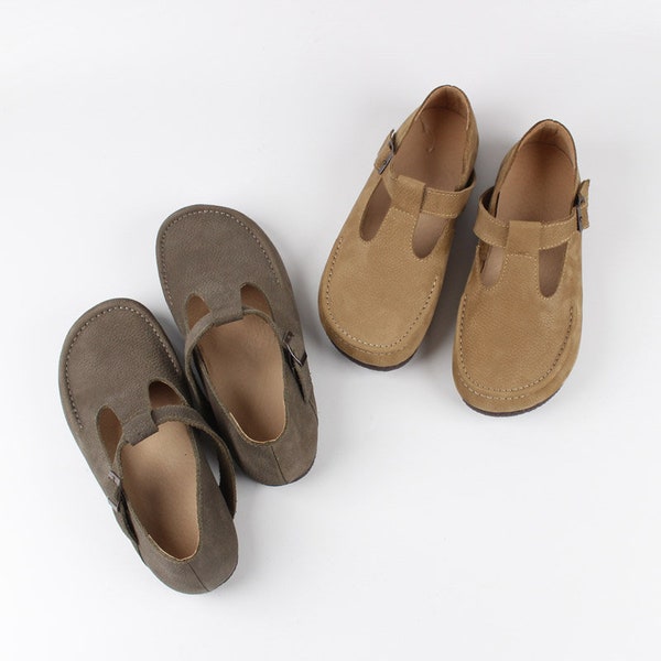 Handmade Women Mary Jane Shoes,Women Flat Leather Shoes,Comfortable Wide Toe Shoes, Soft Leather Shoes, Casual Shoes