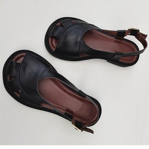 Sandales en cuir à bout large faites à la main, chaussures en cuir plates pour femmes, chaussures Oxford larges d'été pour femmes image 8