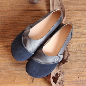 Handmade Women Leather Shoes, Blue Oxford Soft Shoes, Flat Shoes, Retro Leather Shoes, Casual Shoes, Slip Ons, Loafers