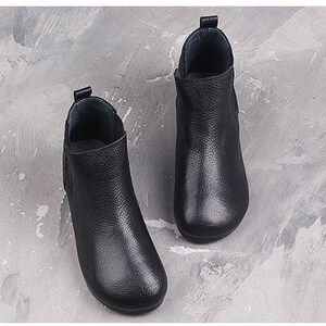 Handmade Women Black Leather Shoes,Ankle Boots,Oxford Women Shoes,Flat Shoes,Casual Shoes, Autumn Short Boots,Winter Booties image 4