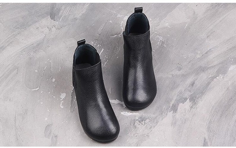 Handmade Women Black Leather Shoes,Ankle Boots,Oxford Women Shoes,Flat Shoes,Casual Shoes, Autumn Short Boots,Winter Booties image 4