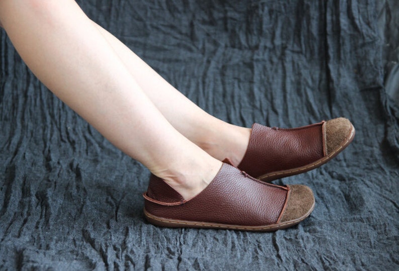 Brown Handmade Shoes,Oxford Women Shoes, Flat Shoes, Retro Leather Shoes, Casual Shoes image 4