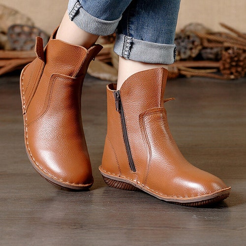 Large Size Handmade Brown Bootsankle 
