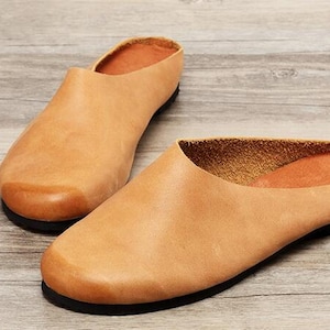 Handmade Flat Shoes for Women, Leather Slippers, Slip-ons,Soft Shoes, Retro Oxford Shoes, Vintage style Leather Shoes