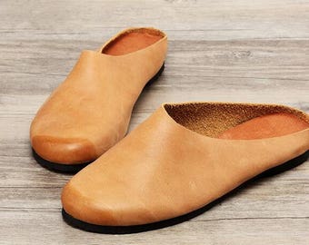 Handmade Flat Shoes for Women, Leather Slippers, Slip-ons,Soft Shoes, Retro Oxford Shoes, Vintage style Leather Shoes