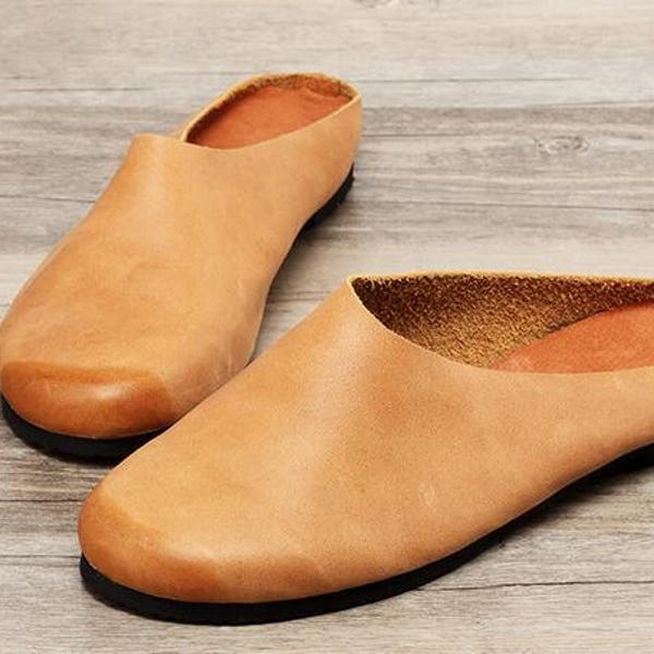 Handmade Flat Shoes for Women, Leather Slippers, Slip-ons,Soft Shoes, Retro Oxford Shoes, Vintage style Leather Shoes