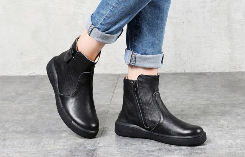 Women Oxford Ankle Boots Flat Shoes Retro Leather Shoes Etsy