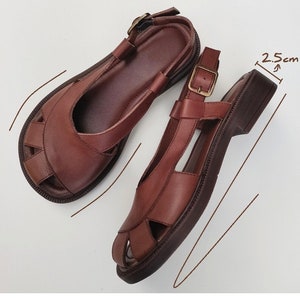 Handmade Wide Toe Leather Sandals,Women Flat Leather Shoes, Women's Summer wide Oxford Shoes image 4