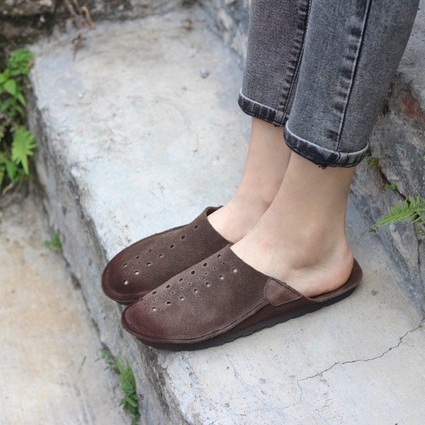 3 Colors! Handmade Shoes for Women, Suede Leather Sandals, Leather Slippers, Flat Shoes,Personal Shoes