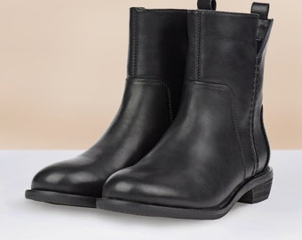 Handgemachte Damen Lederstiefel Winterschuhe,Schwarze Fußstiefel,Oxford Damen Schuhe,flache Schuhe,kurze Stiefel,Booties,Schwarze Stiefel,Große Stiefel