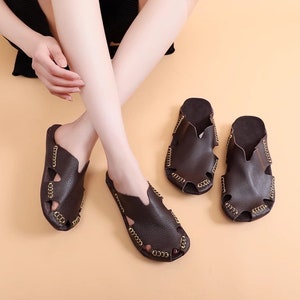 Size US8/US8.5 Coffee Sandals,Leather Slippers