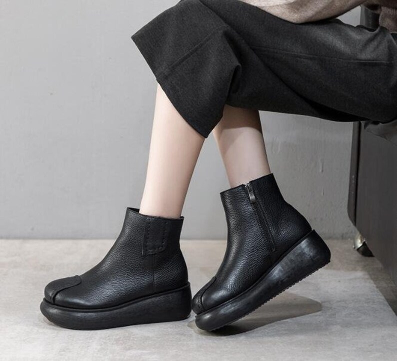 black flat platform boots
