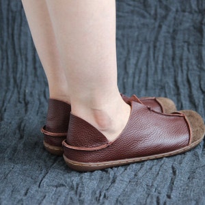 Brown Handmade Shoes,Oxford Women Shoes, Flat Shoes, Retro Leather Shoes, Casual Shoes image 5