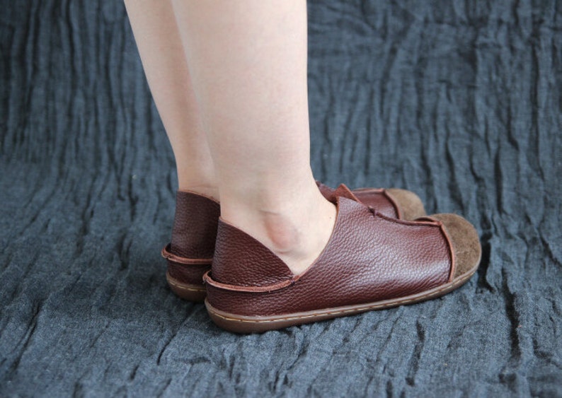 Brown Handmade Shoes,Oxford Women Shoes, Flat Shoes, Retro Leather Shoes, Casual Shoes image 5