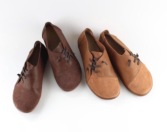 Handmade Women Flat Leather Shoes,Spring Oxford Shoes,Retro Leather Shoes, Casual Shoes, Slip Ons, Loafers