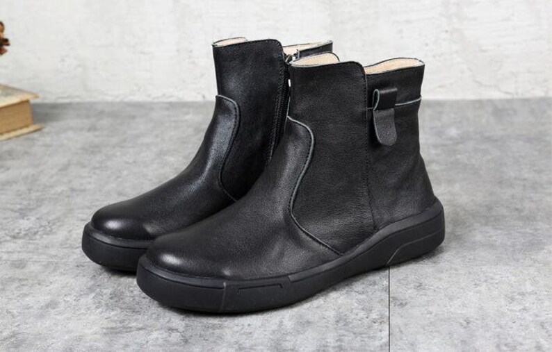 Women Oxford Ankle Boots Flat Shoes Retro Leather Shoes Etsy UK