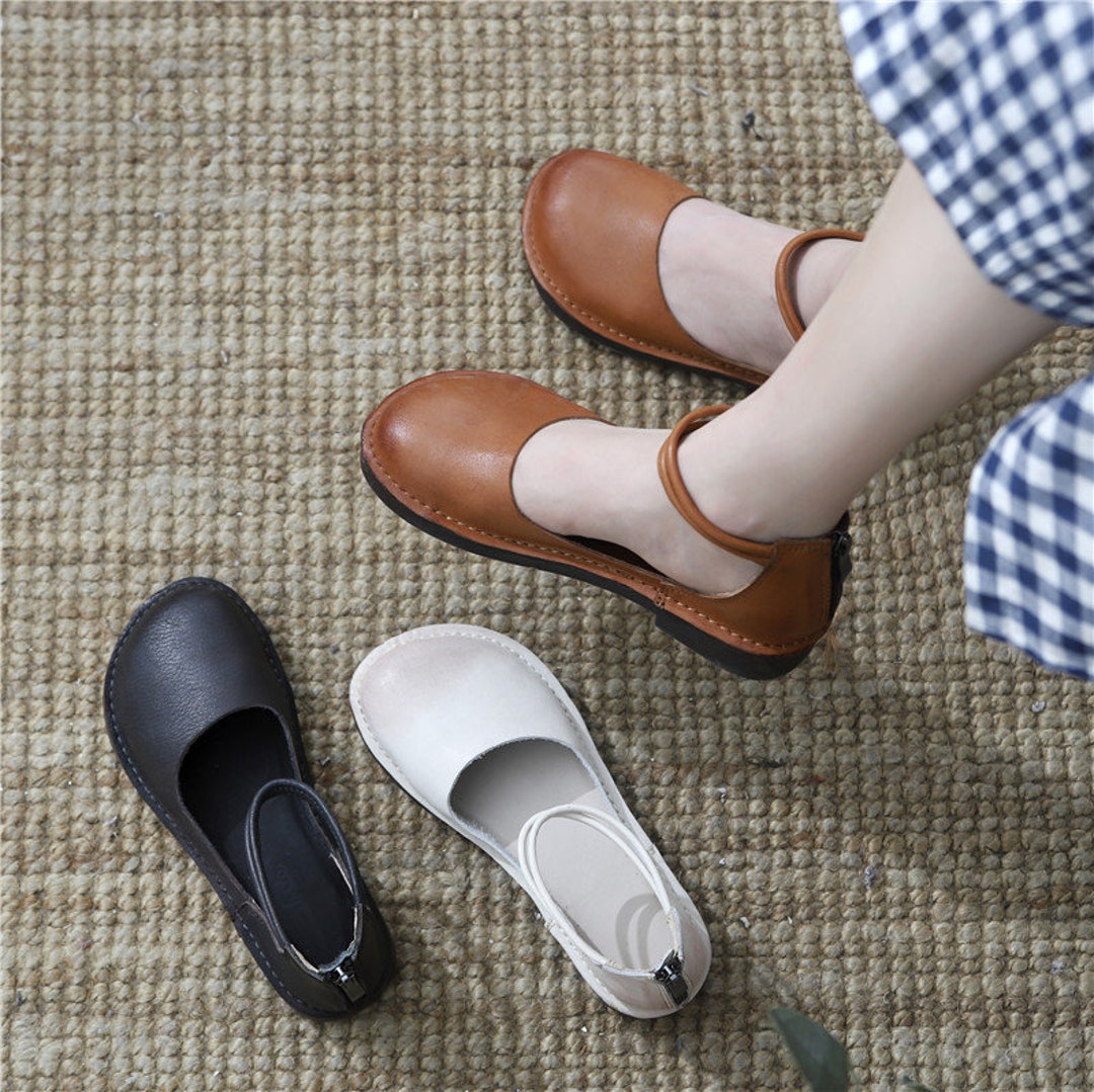 3 kleuren Vrouwen lederen zachte zool schoenen platte - Etsy Nederland